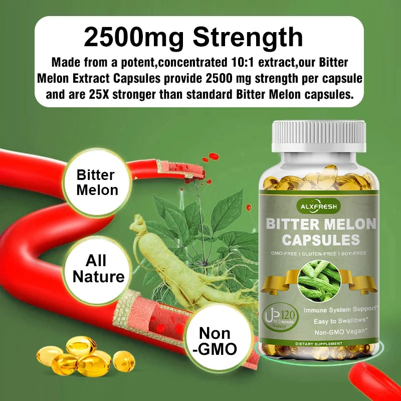 Alxfresh Bitter Melon 2500mg | Non-GMO Vegan Gluten-free | Health Nutrition Supplement for Adult Old People