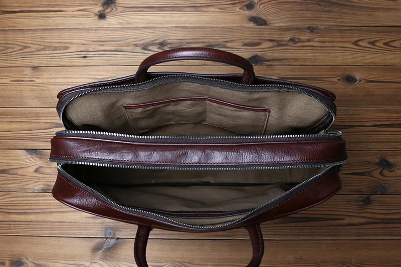 Maletín de cuero genuino vintage para hombre | Bolso para portátil de gran capacidad