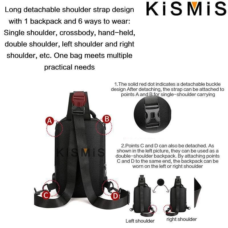 New Chest Bag Men's USB Charging Multi functional Fashion Casual One Shoulder Crossbody Sports Oxford Cloth Backpack