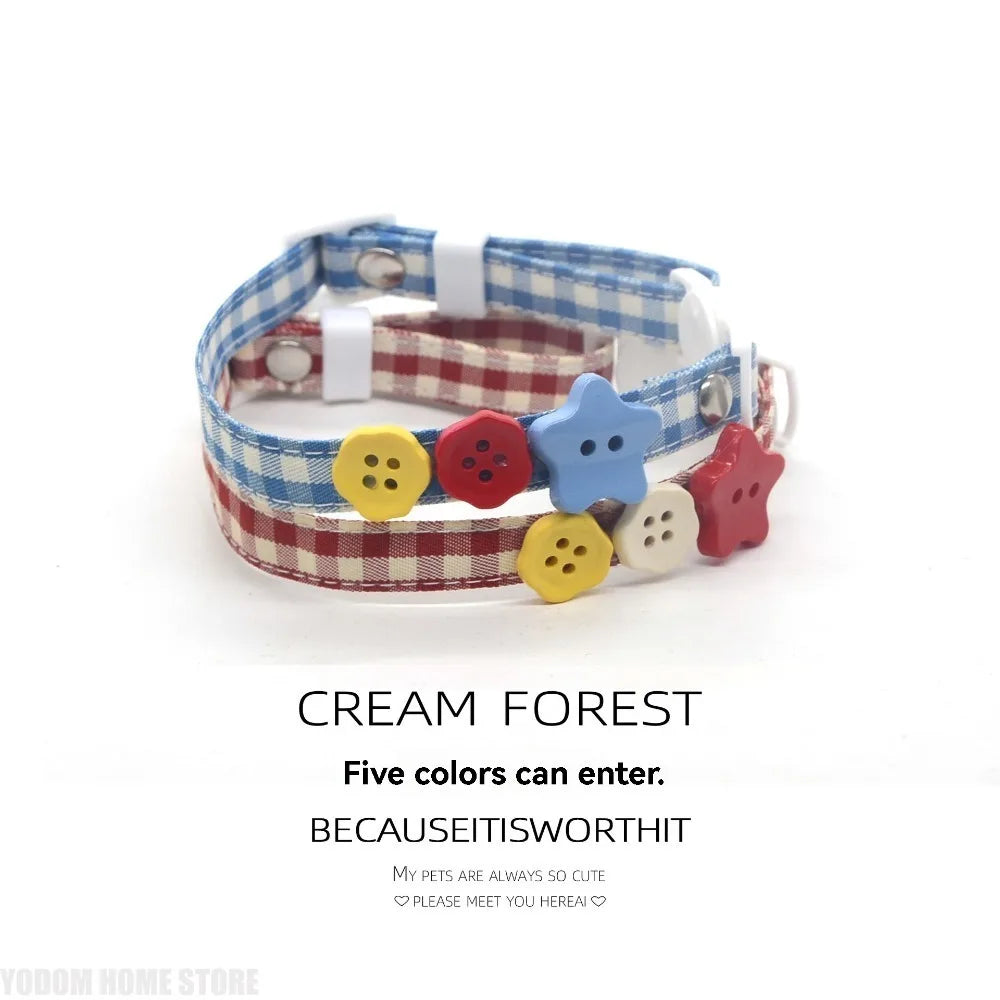 Plaid Pet Collar Necklace | Trendy Cartoon Style with Safety Buckle