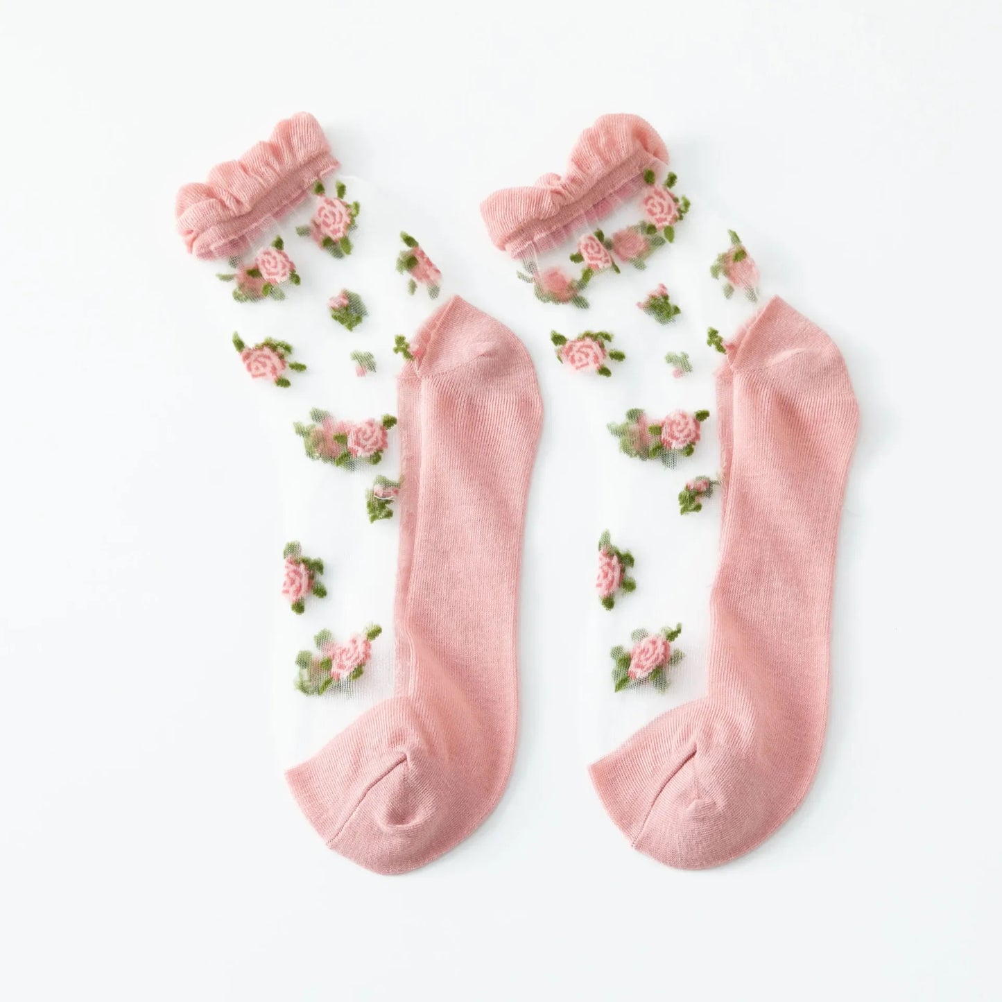 Women's Ultra-thin Lace Ruffle Socks | Vintage Rose Floral Style