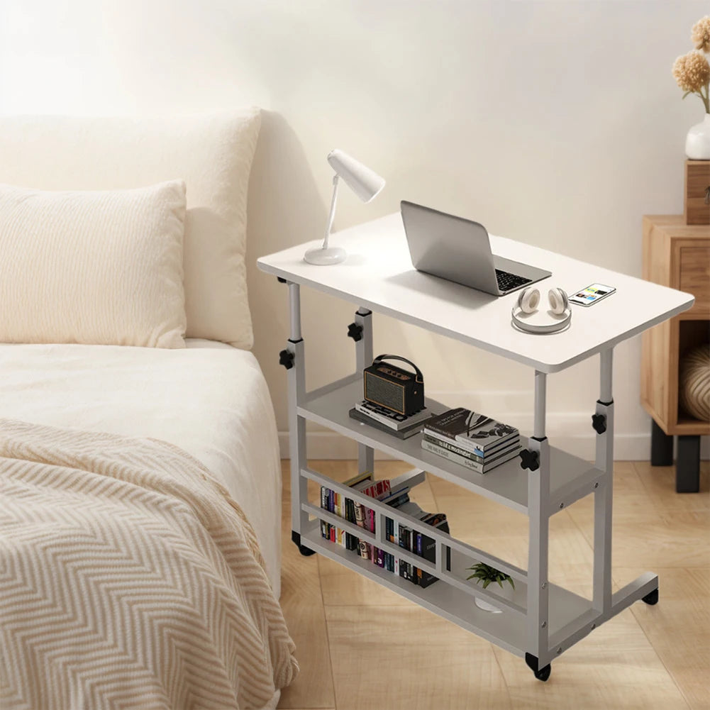 Height Adjustable Movable Office Desk with Storage Shelf