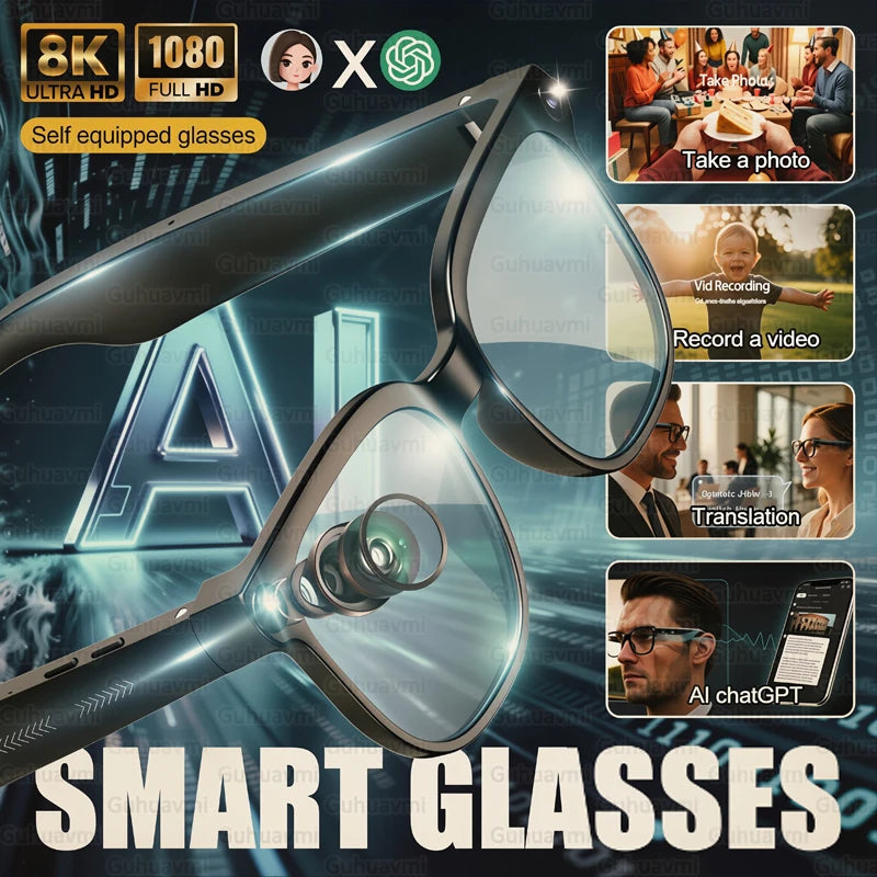AI Smart Glasses with 8MP Camera | 4K Video and Voice Translator