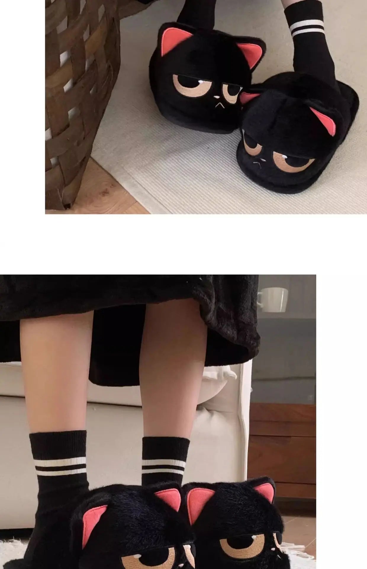 Unisex Cute Cartoon Cat Plush Slippers | Cozy Winter House Shoes