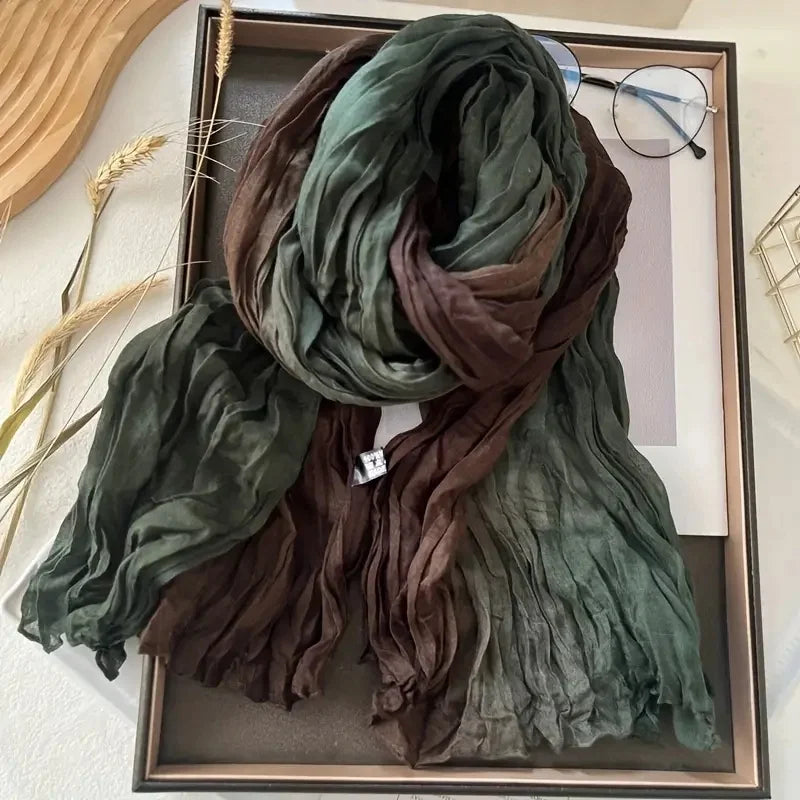 Women's Bohemian Gradient Blue Scarf | Lightweight Ruffled Shawl