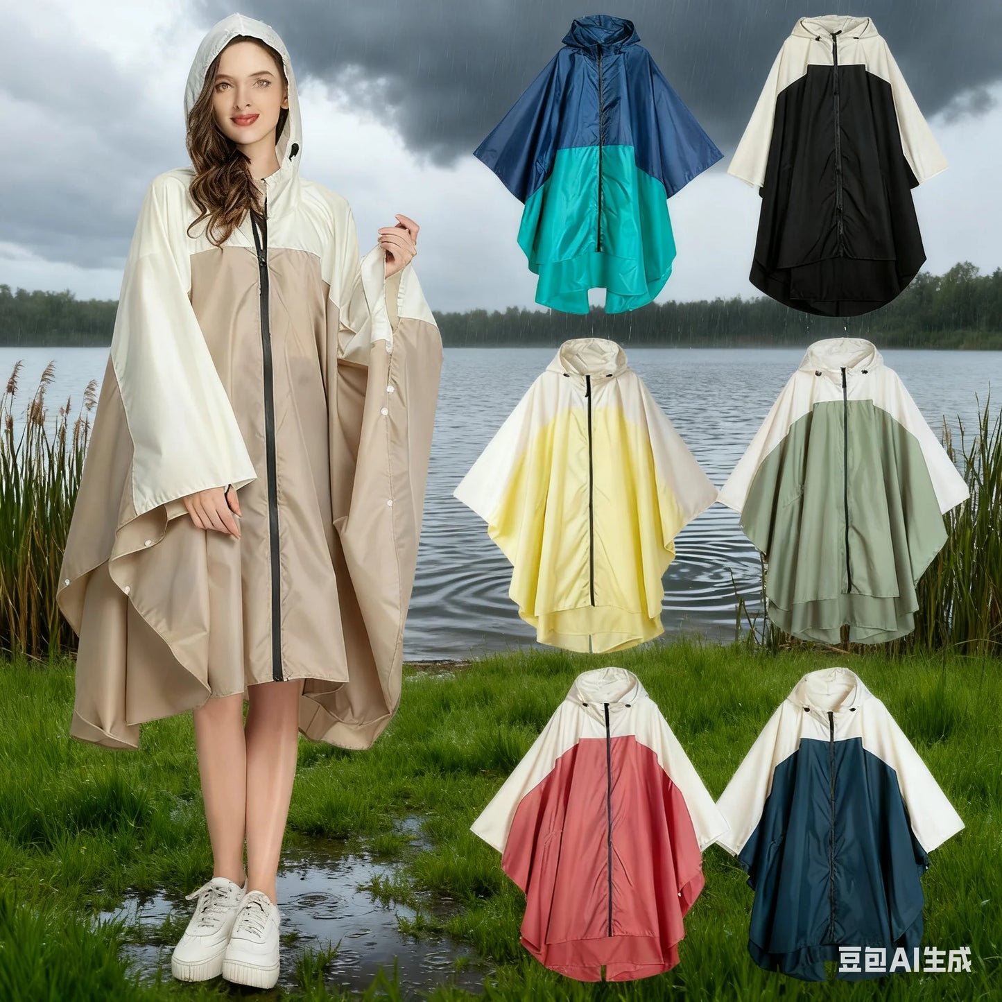 Plus-Size Lightweight Color-Blocked Raincoat | Ideal for Outdoors