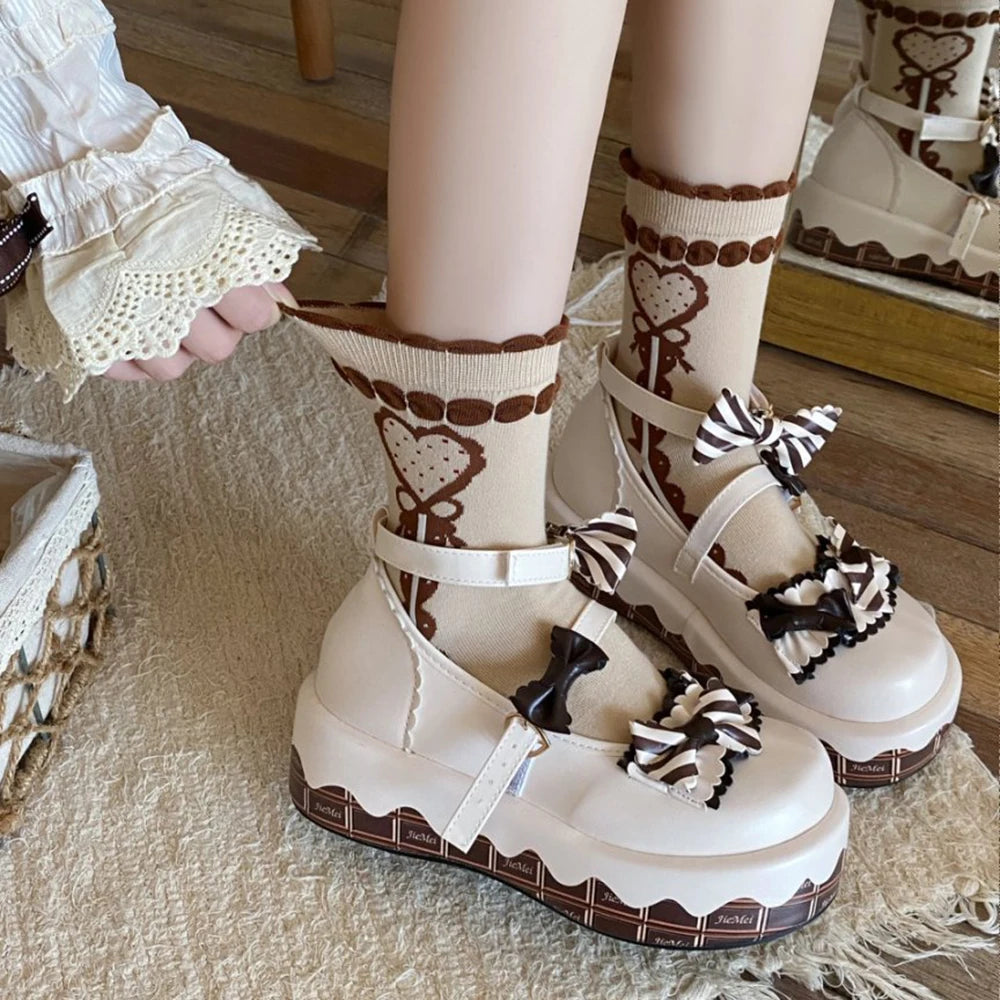 Cute Women's Mid-Calf Socks | Charming Cherry Bow Design