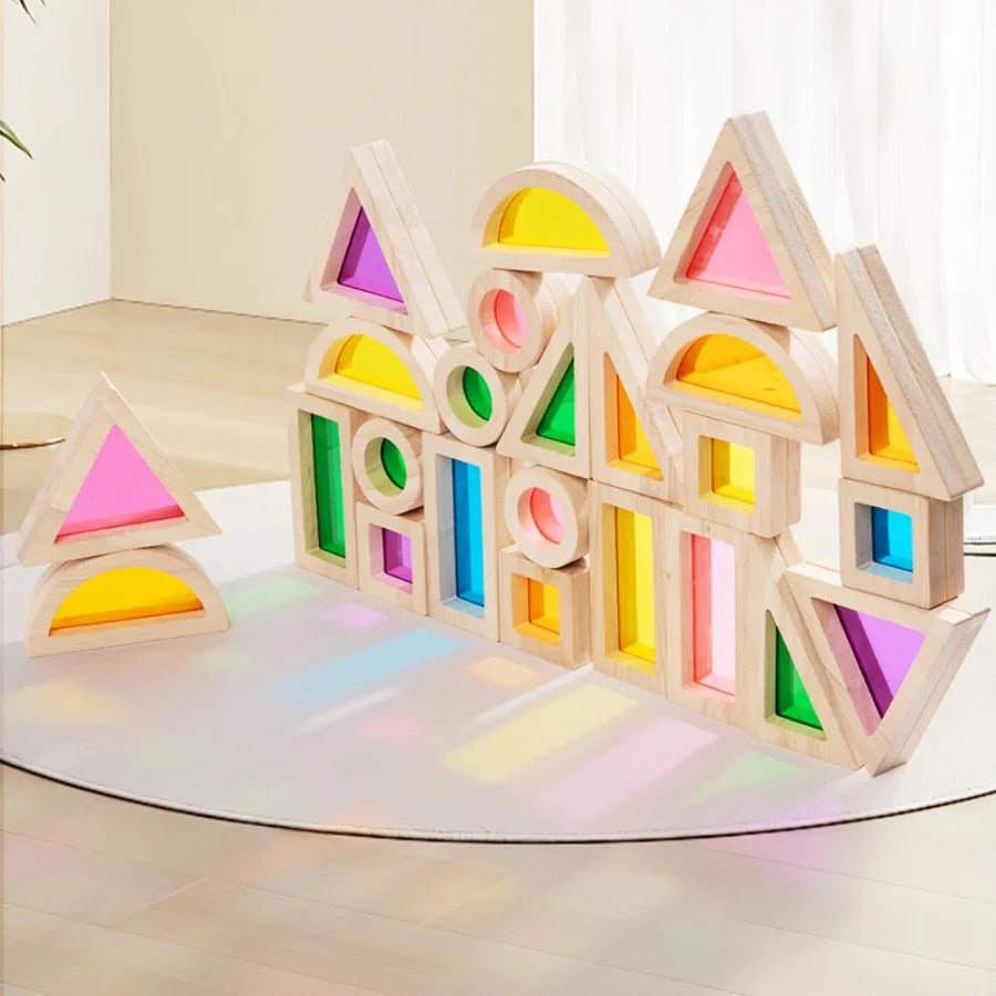 Kids Rainbow Wooden Acrylic Blocks | Creative Shape Learning Toys