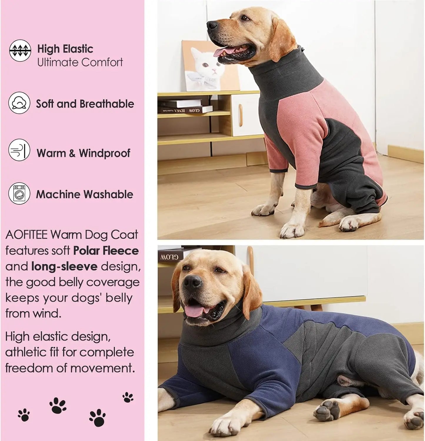 Dog Winter Coat | Warm Pullover Fleece Pajamas for Cold Weather
