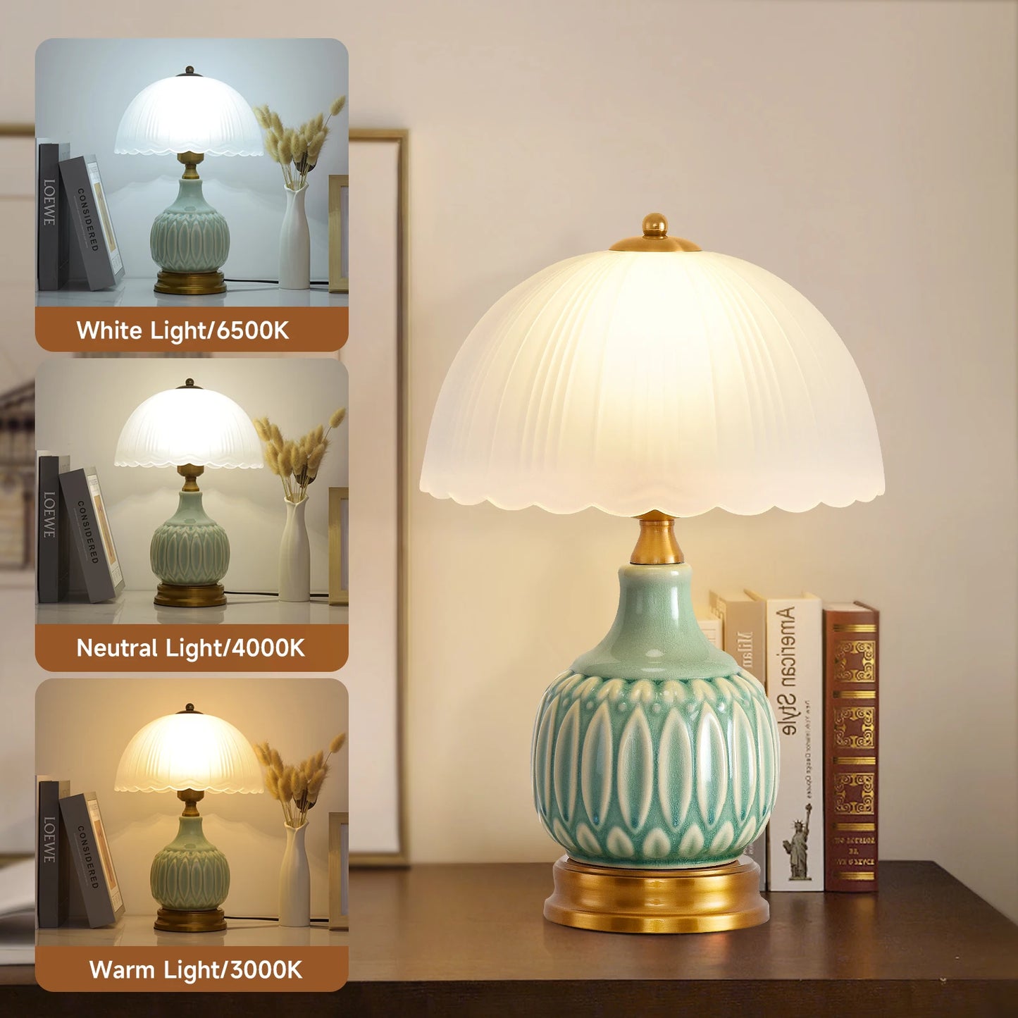 Lámpara de Mesa de Cerámica Vintage | Elegante Decoración de Iluminación Retro