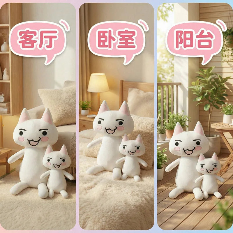 Big Size White Cat Plush Toy | Soft Cuddly Stuffed Anime Doll