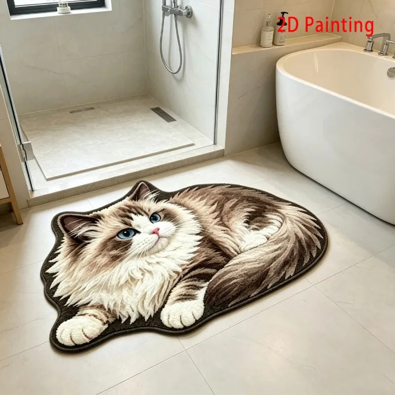Cute Cartoon Ragdoll Cat Pattern Carpet | Soft Plush Floor Mat