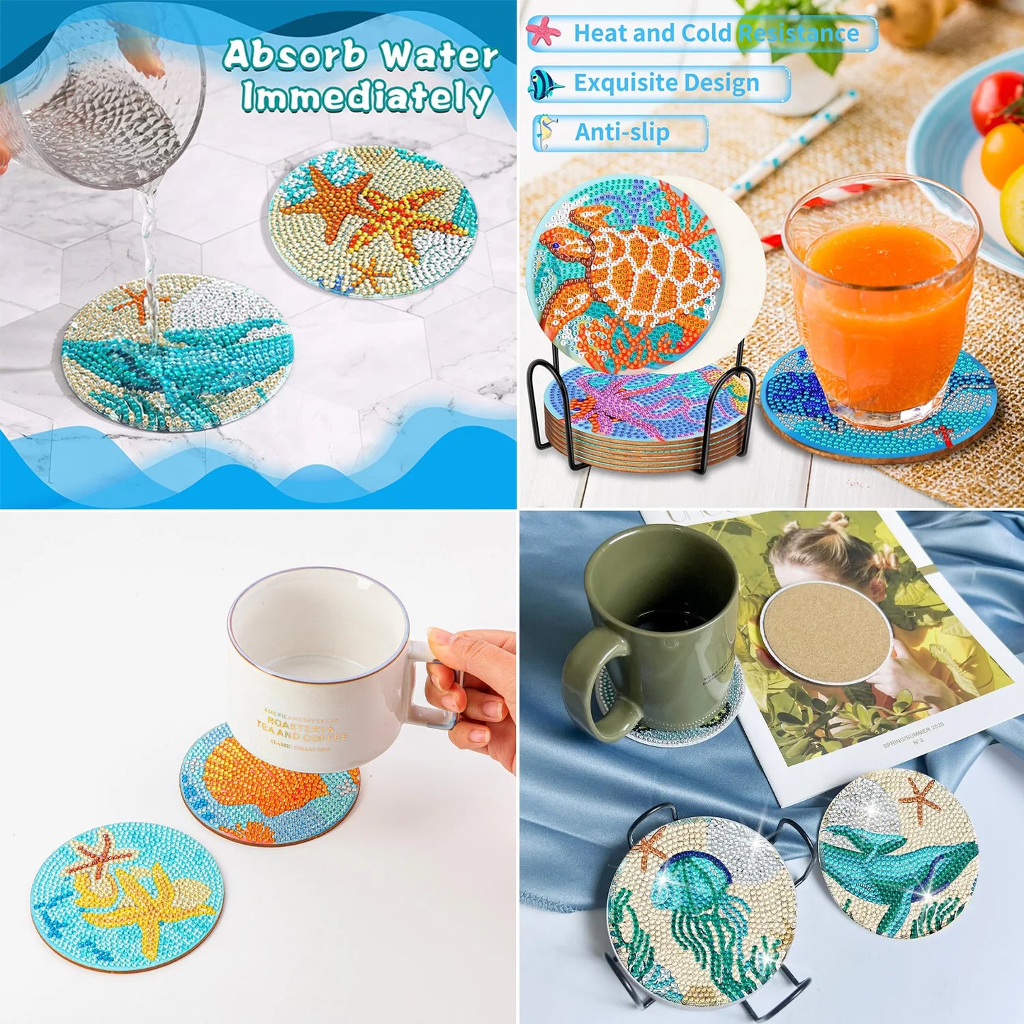 8-Piece DIY Mandala Diamond Painting Coasters | Full Drill Art Set