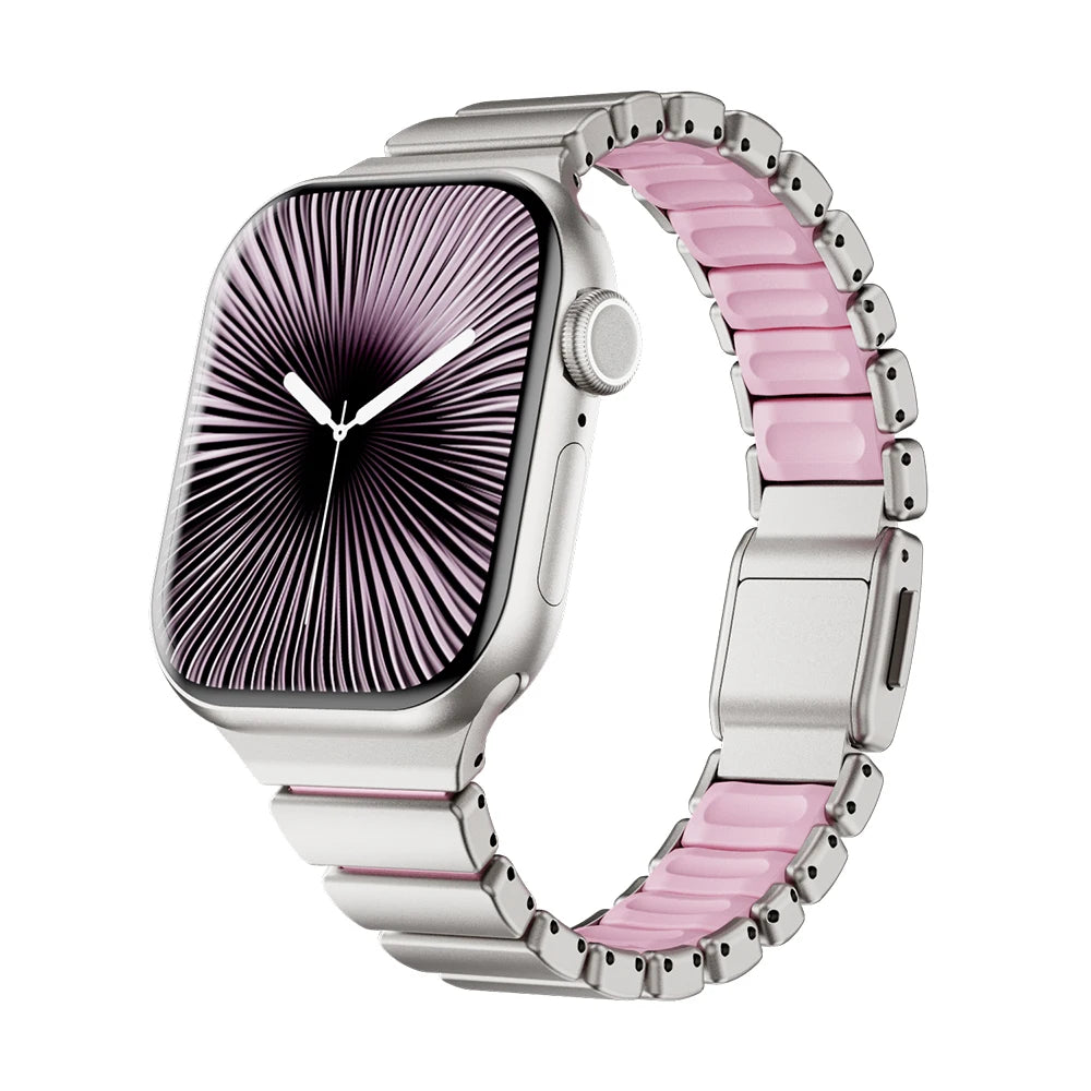 Slim Stainless Steel Rubber Strap for Apple Watch - Versatile & Stylish