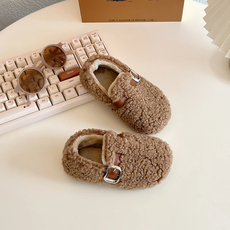 Kids' Warm Plush Flat Winter Shoes | Non-Slip Fashion Footwear