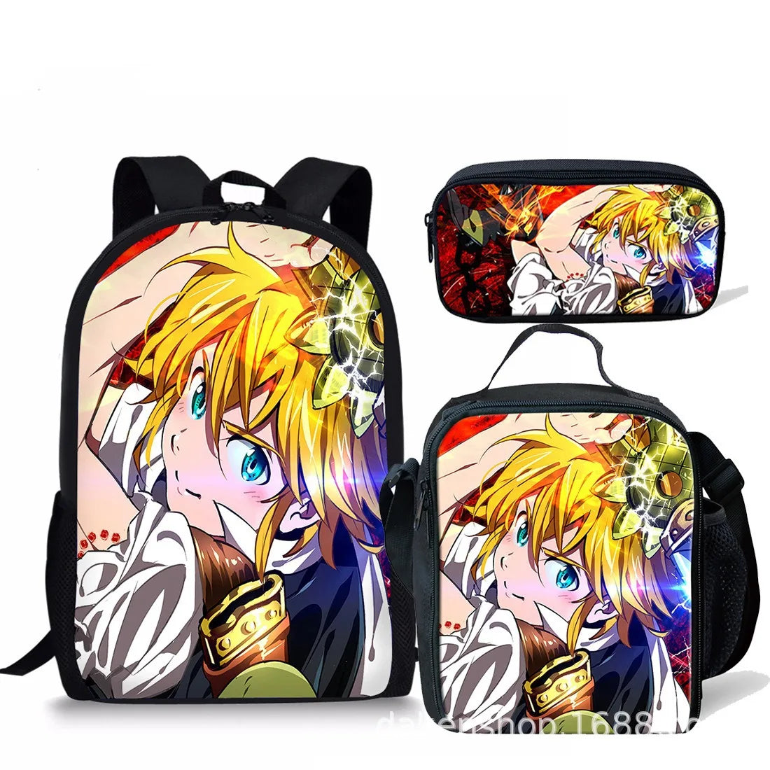 Seven Deadly Sins Student Backpack Set | Versatile Meal & Pen Bag