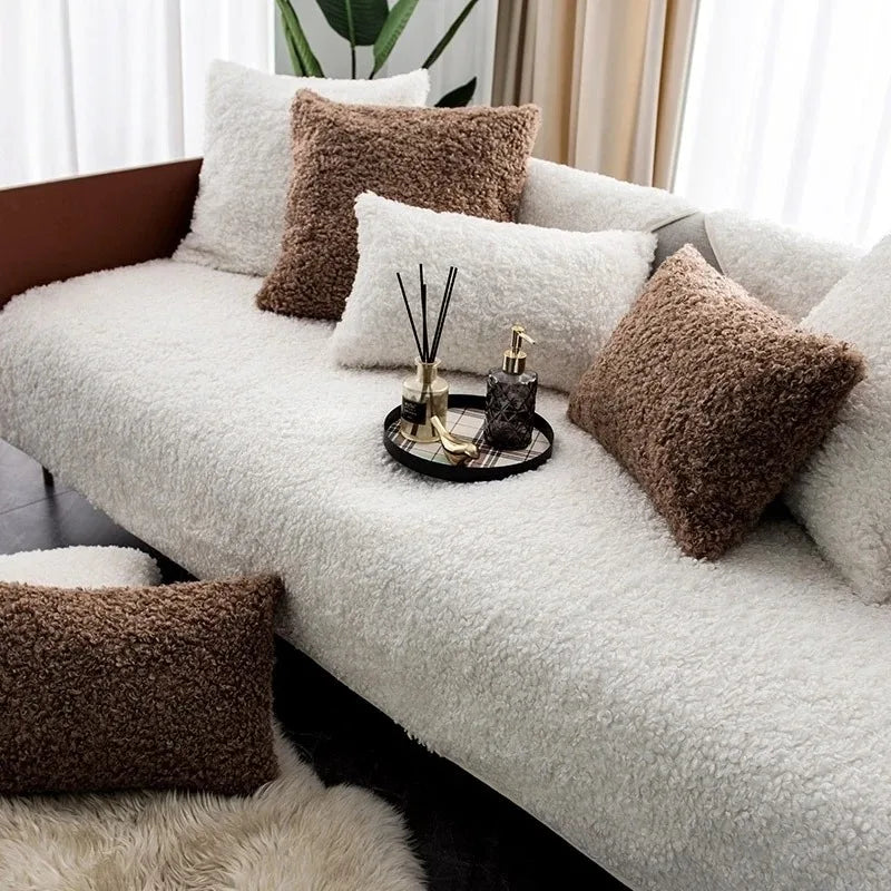 Thick Soft Fluffy Curling Sofa Cover | Anti-Slip Slipcover