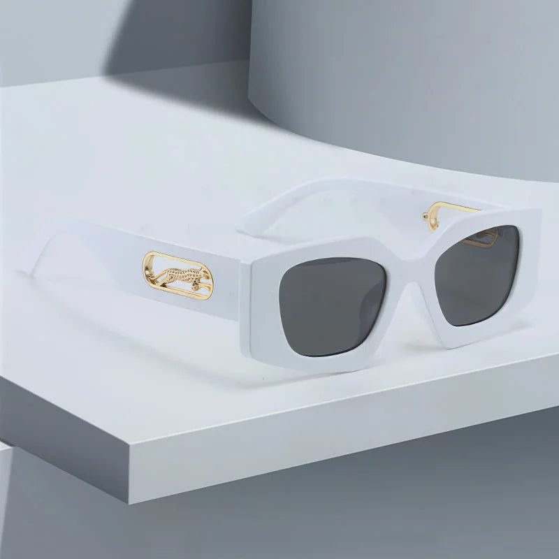 Stylish Women's Black Geometric Sunglasses with Gold Accents
