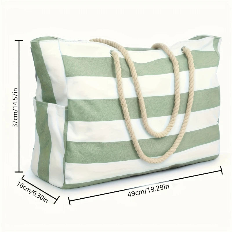 Large-Capacity Striped Waterproof Beach Tote Bag | Sand-Proof Storage