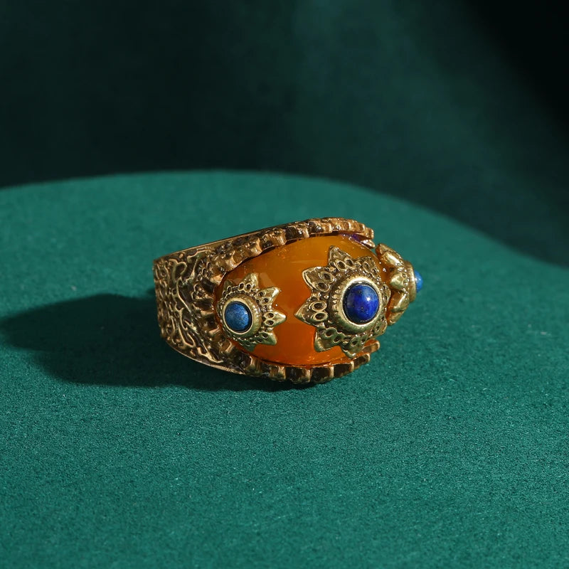 Vintage Sun Ring with Yellow Stone | Elegant Antique Jewelry