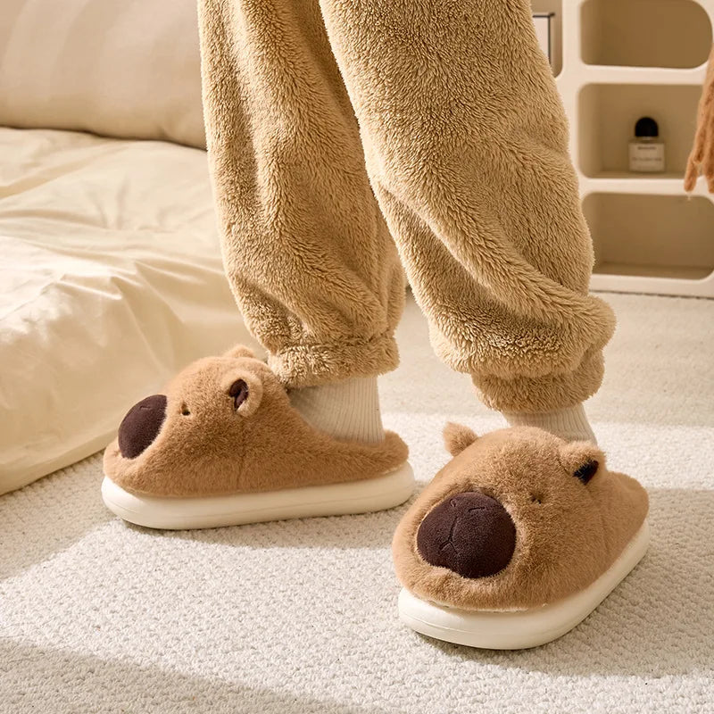 Fluffy Thermal Capybara Slippers | Cozy Non-Slip Indoor Footwear