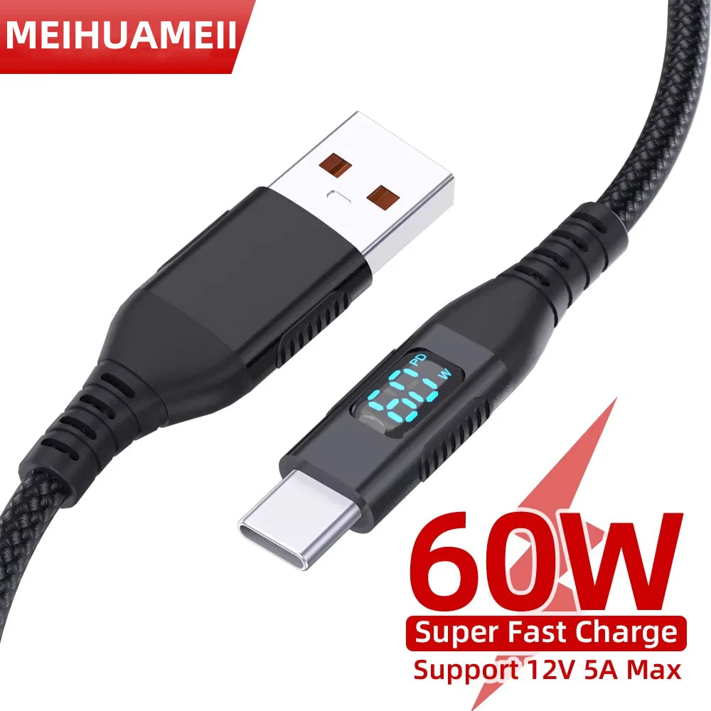 High Speed USB Type-C Fast Charging Cable with Digital Display