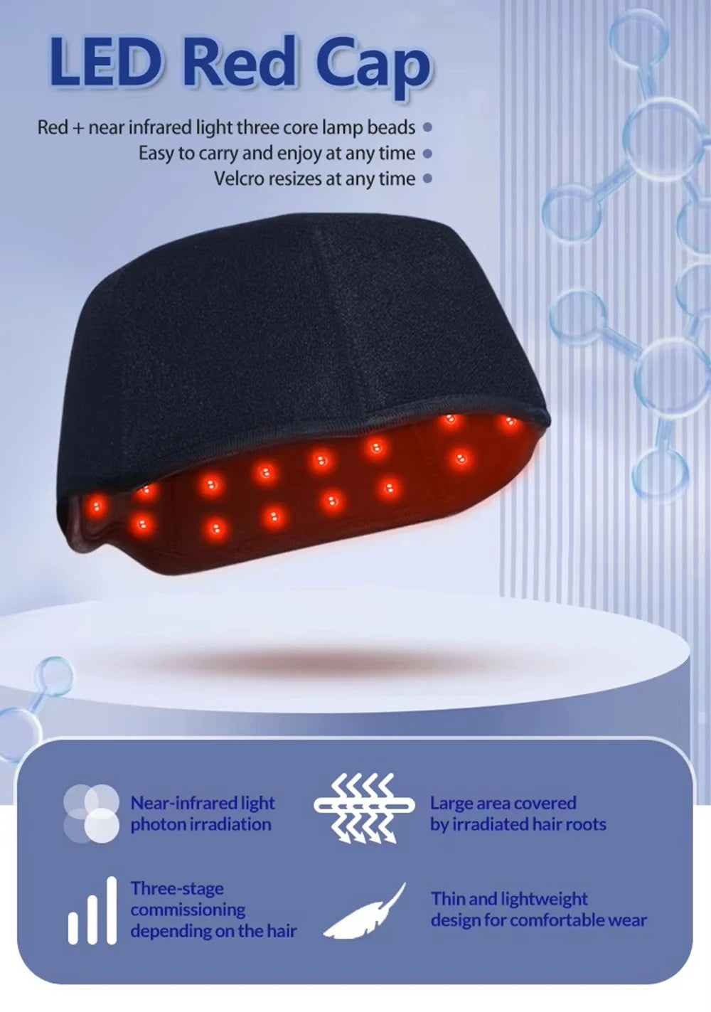 Near Infrared Red Light Therapy Cap for Hair Growth & Relaxation
