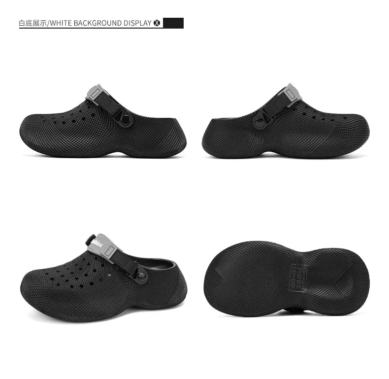 Summer new 3D grid pattern hollow breathable toe hole shoes for couples with thick soles and a poop like beach feel