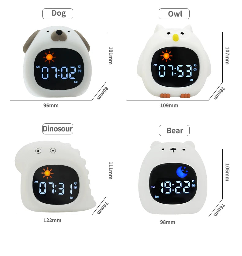 LED Night Light Alarm Clock for Kids | Musical Cat Design