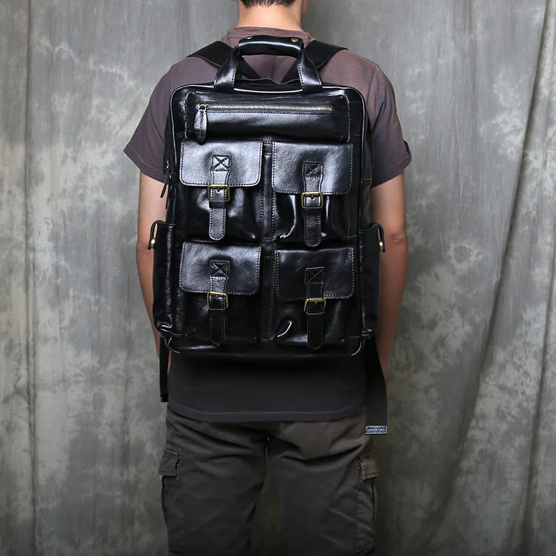 Men's Retro Genuine Leather Backpack | Spacious Multi Pocket Design