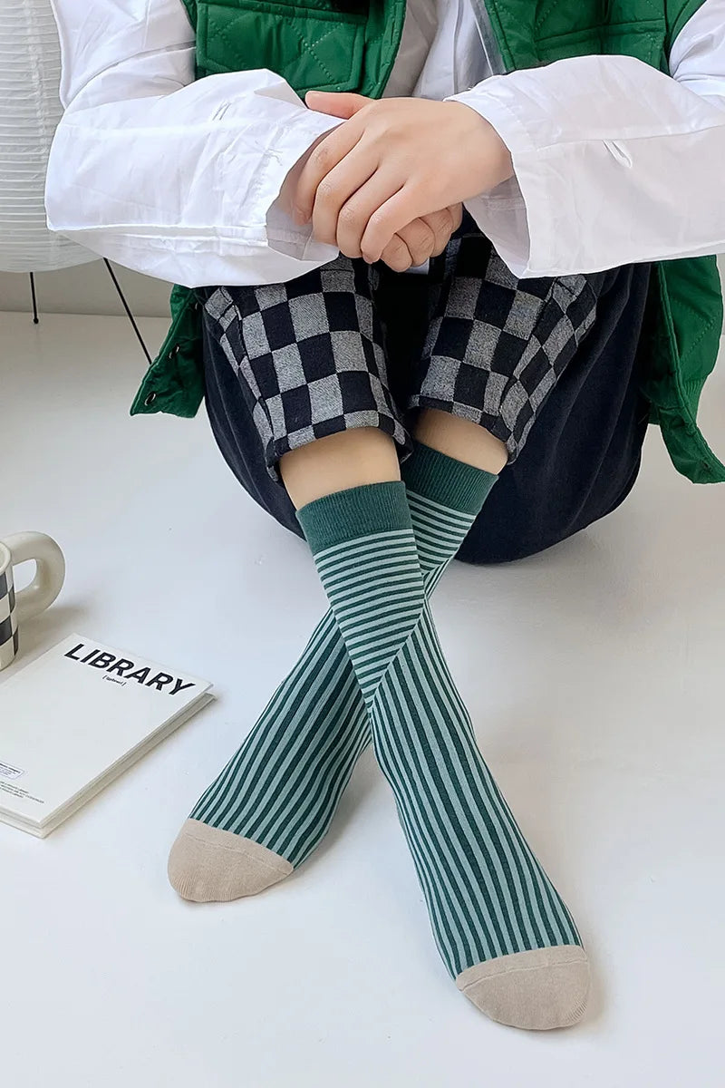 Multicolor Striped Casual Crew Socks for Women | Stylish Comfort