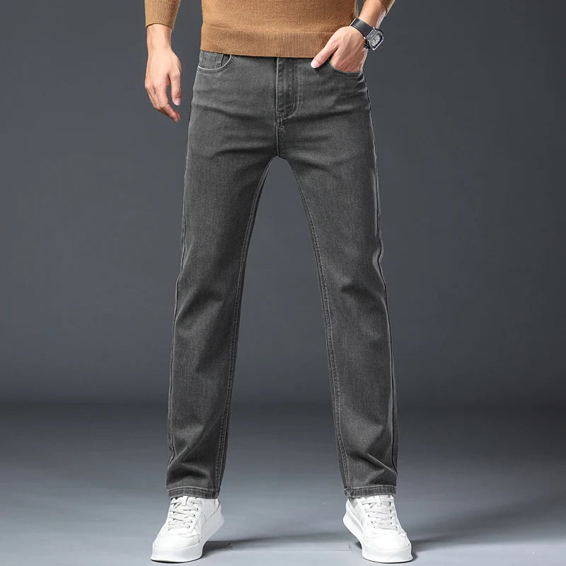 Men's Gray Jeans | Classic Straight Fit Casual Denim Trousers