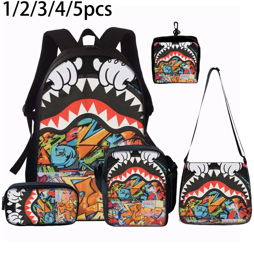Trendy Shark Graphic Backpack Set | Perfect for School & Adventures