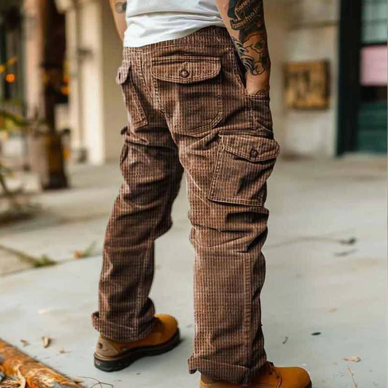 Spring Summer Straight Corduroy Cargo Pants Men Casual Vintage Loose Streetwear Textured Trousers Daily Leisure