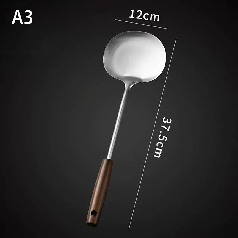 Stainless Steel Wok Spatula with Wooden Handle | Versatile Cooking Utensil