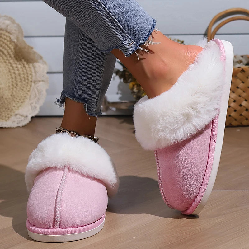 Winter Warm Faux Suede Fur Slippers | Cozy Plush Indoor Slides