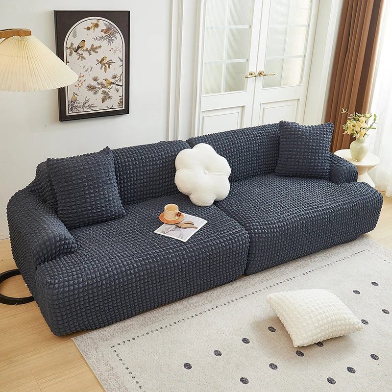Solid Color Bubble Popcorn Sofa Cover | Elastic & Durable Fit