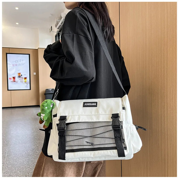 Bolso cruzado de nailon elegante para adolescentes | Bandolera multibolsillos