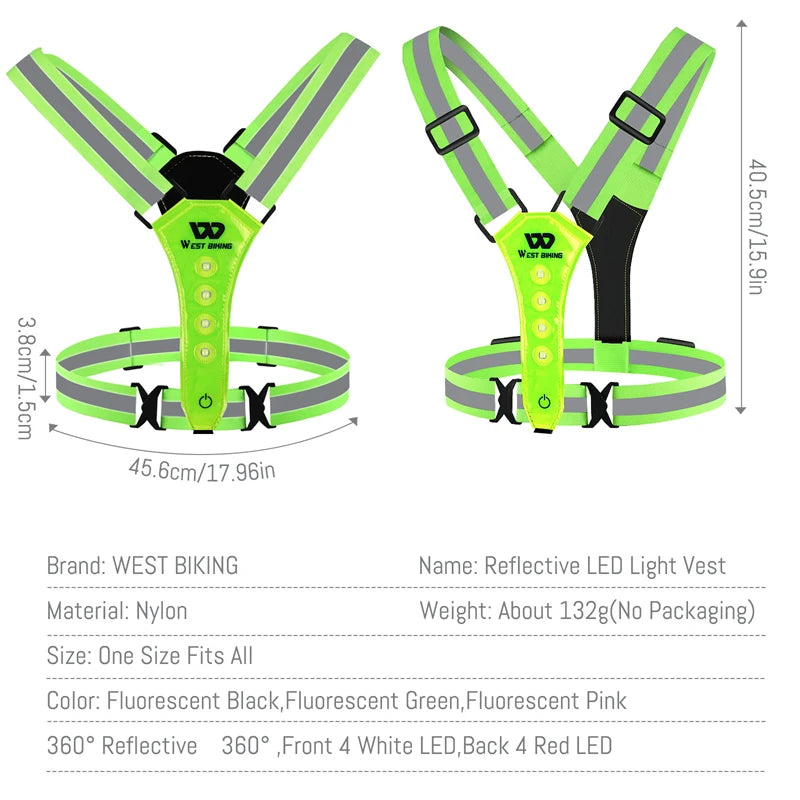 Reflective LED Light Safety Vest for Night Running & Cycling