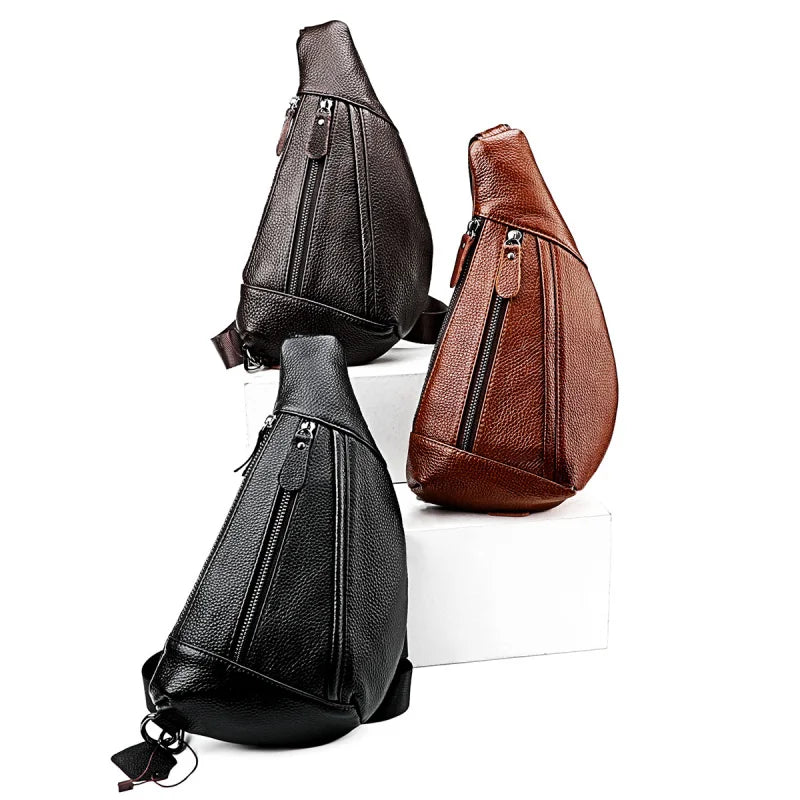 Men's Genuine Leather Chest Bag | Casual Triangle Crossbody Sling