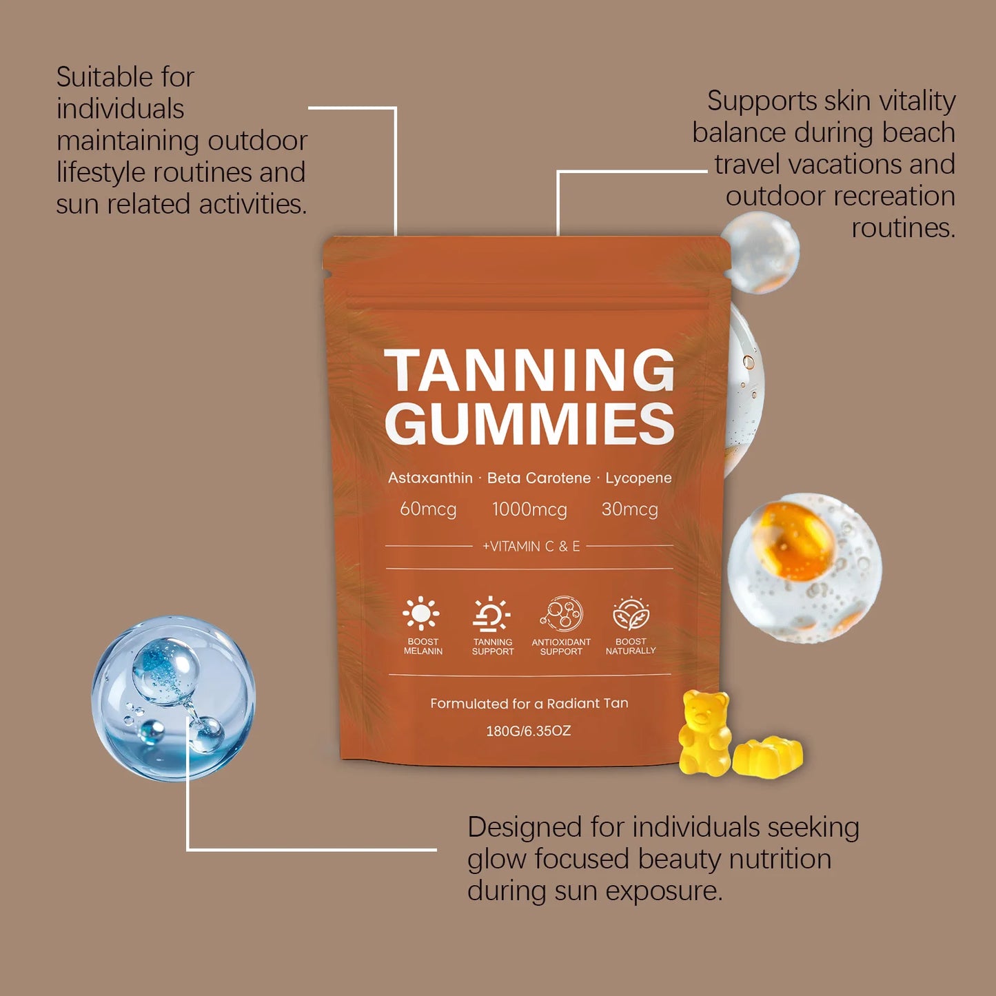 Melanin Tanning Gummies | Antioxidant Support for Outdoor Fun