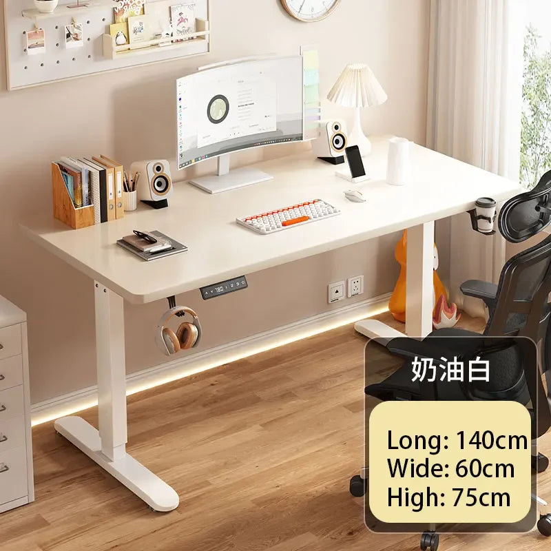 Electric Height Adjustable Solid Wood Computer Desk for Home & Office
