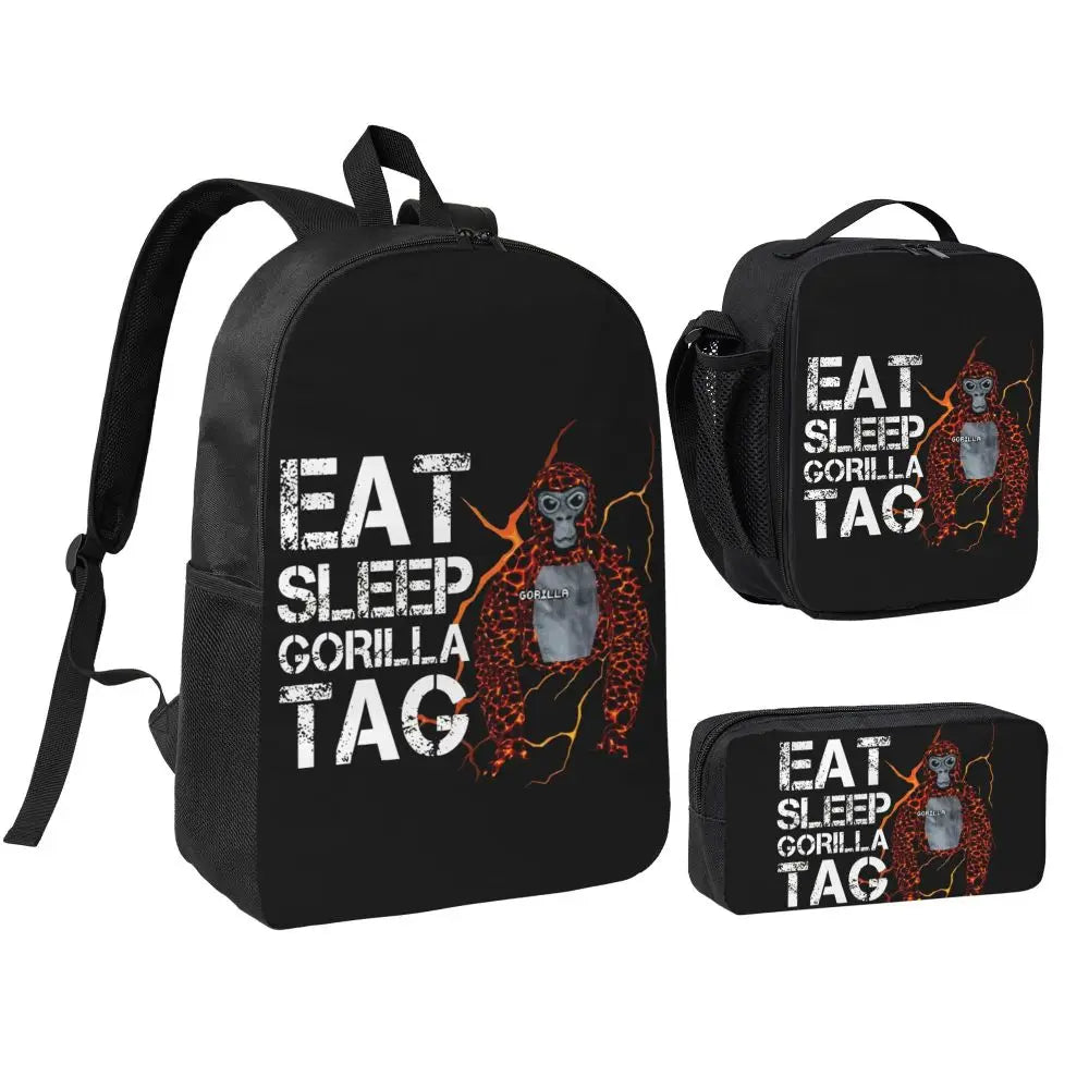 Stylish Black and White Gorilla Backpack Set for Teens | Versatile Bags