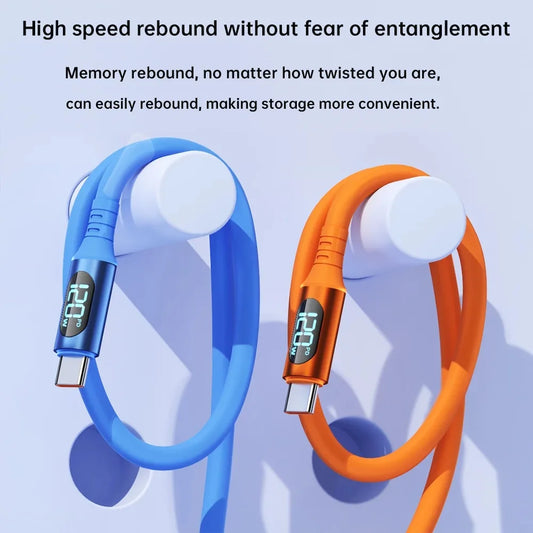 120W Fast Charging USB C Cable with Digital Display | Quick Charge Cord