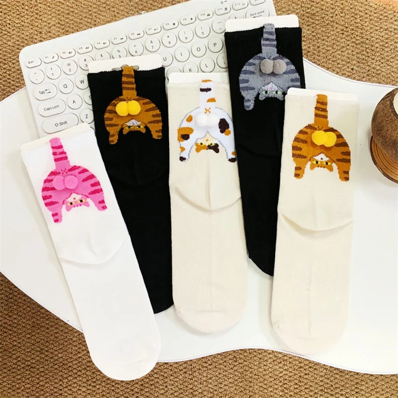 Calcetines de media caña con lindo diseño de trasero de gato en 3D | Divertida ropa de invierno para mujer