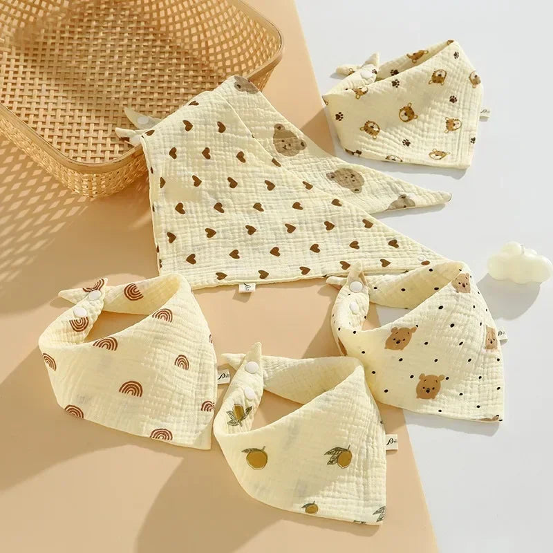 5pcs Soft Cotton Baby Muslin Bibs | Stylish & Durable Drool Cloths