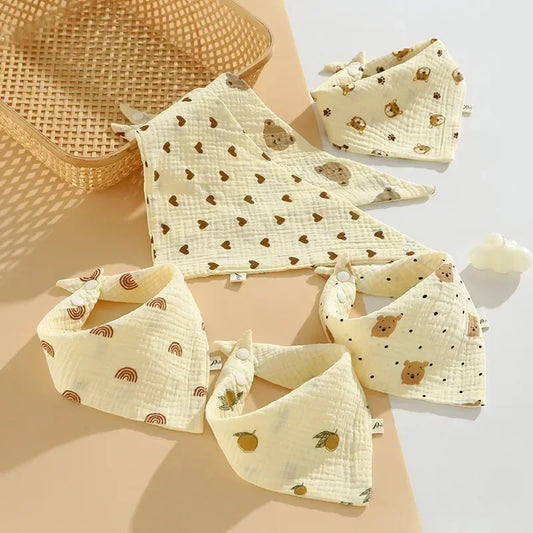 5pcs Soft Cotton Baby Muslin Bibs | Stylish & Durable Drool Cloths