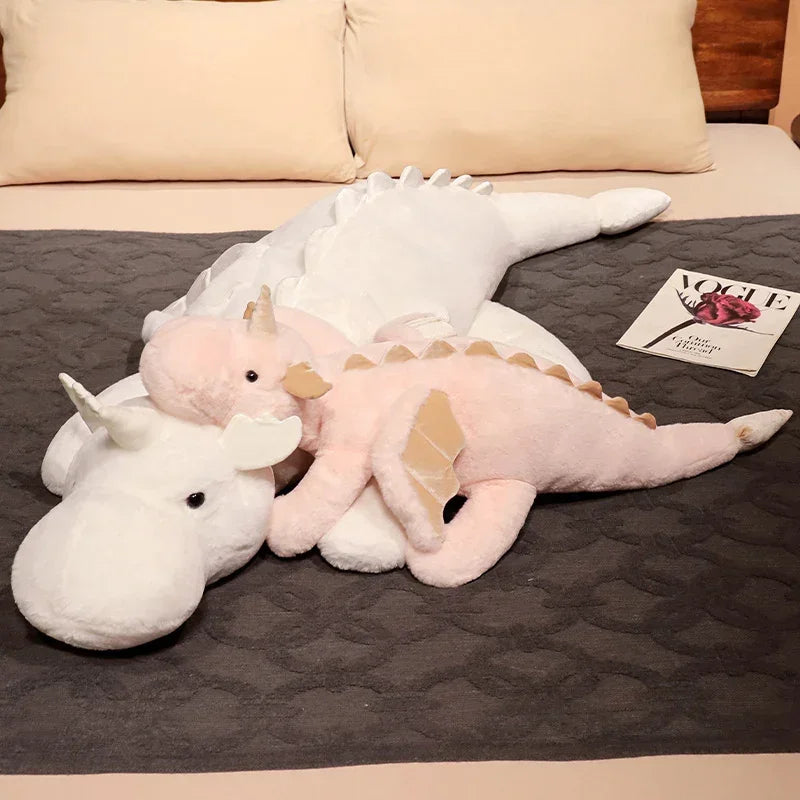 Giant Dragon Plushie Toy | Soft Snow Dragon Stuffed Dinosaur Pillow