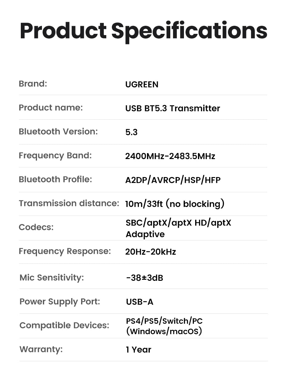 Bluetooth 5.3 Audio Adapter for PS4, PS5 & Nintendo Switch