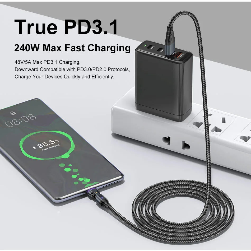 240W Fast Charging Magnetic Cable for USB-C & Micro Devices